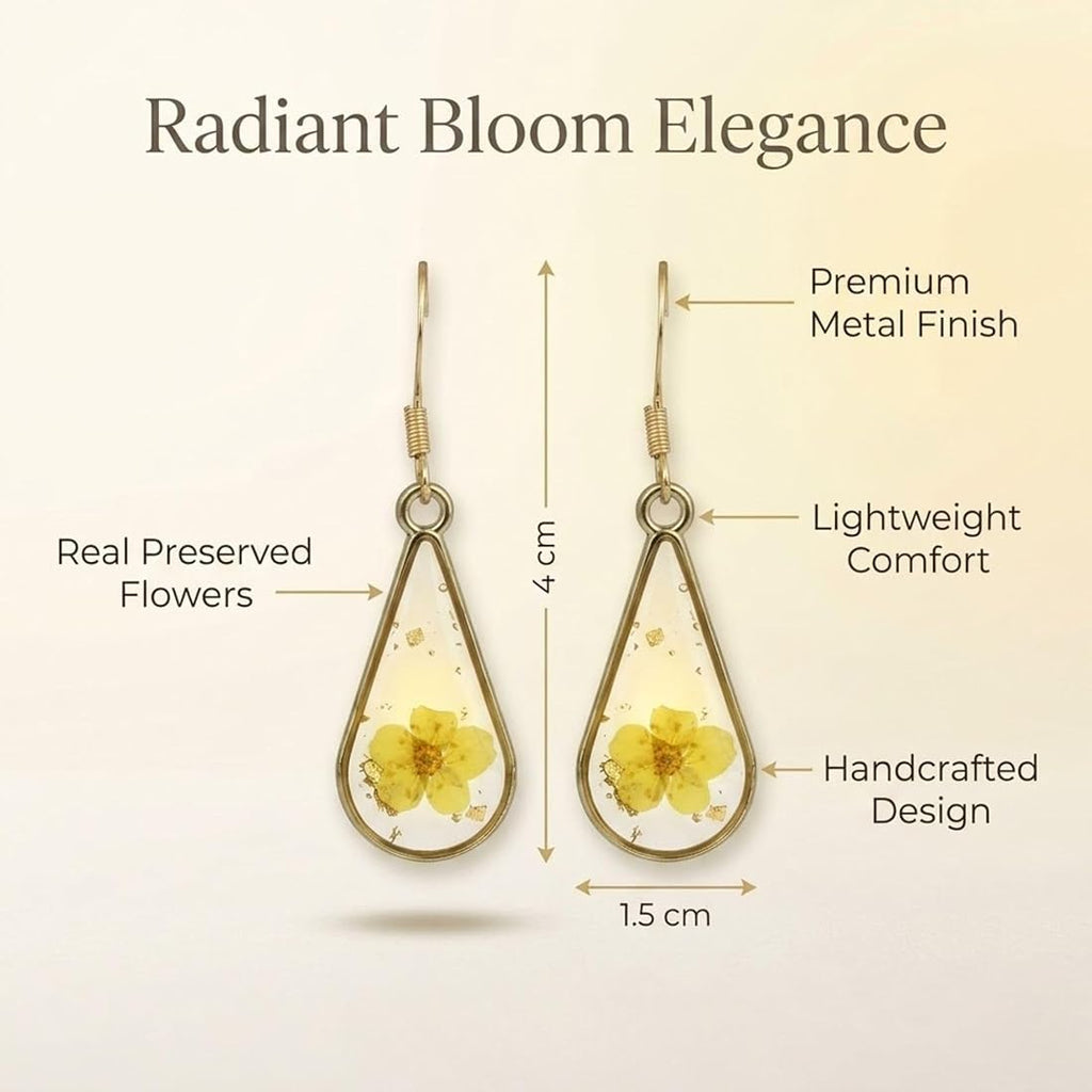 Golden Bloom Resin Teardrop Earrings