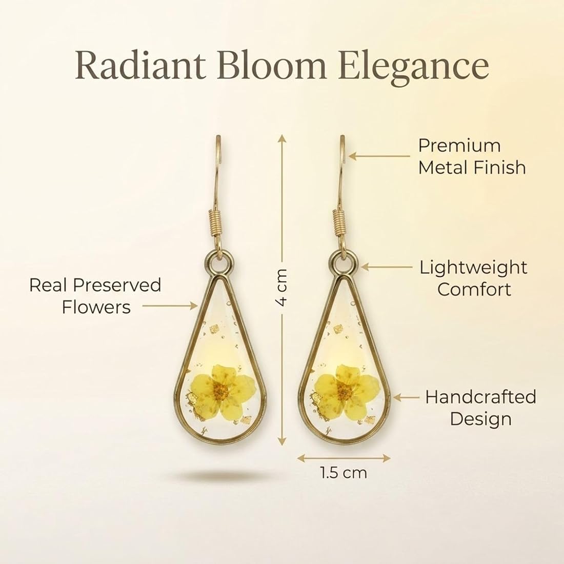 Golden Bloom Resin Teardrop Earrings