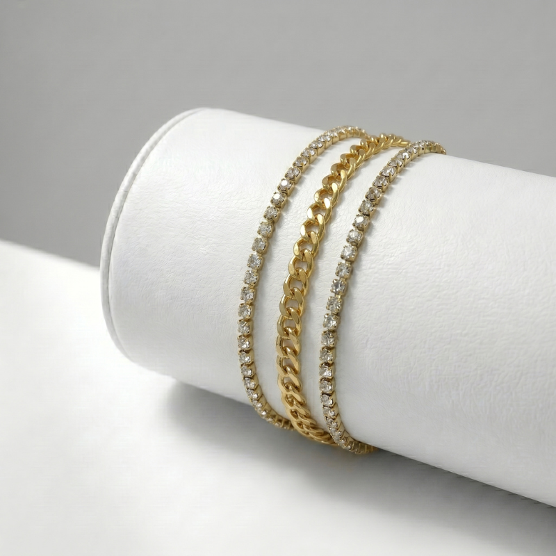 Triple-Layer Zircon Stainless Steel Bracelet