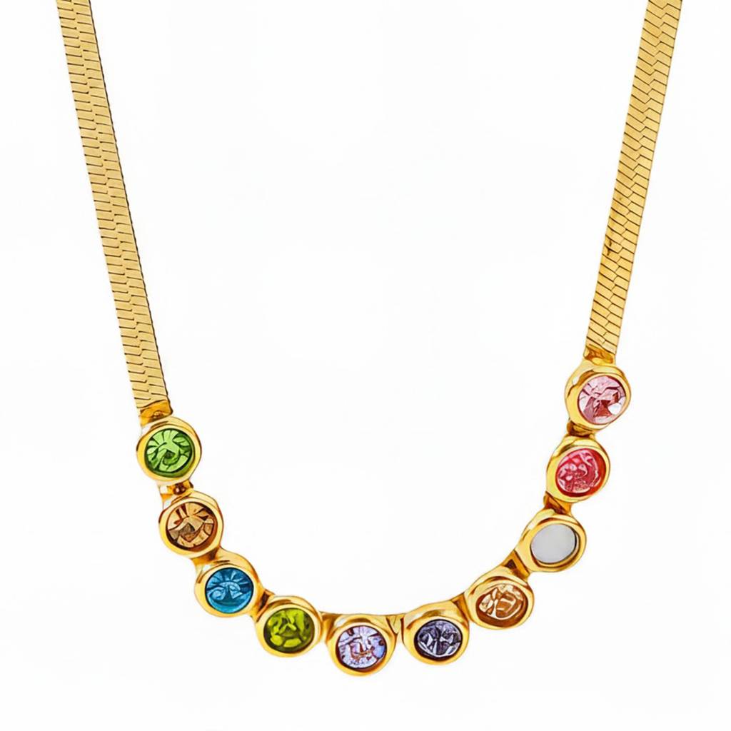 Multicolor Crystal Studded Snake Chain Necklace