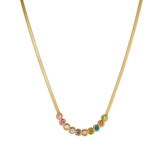 Multicolor Crystal Studded Snake Chain Necklace