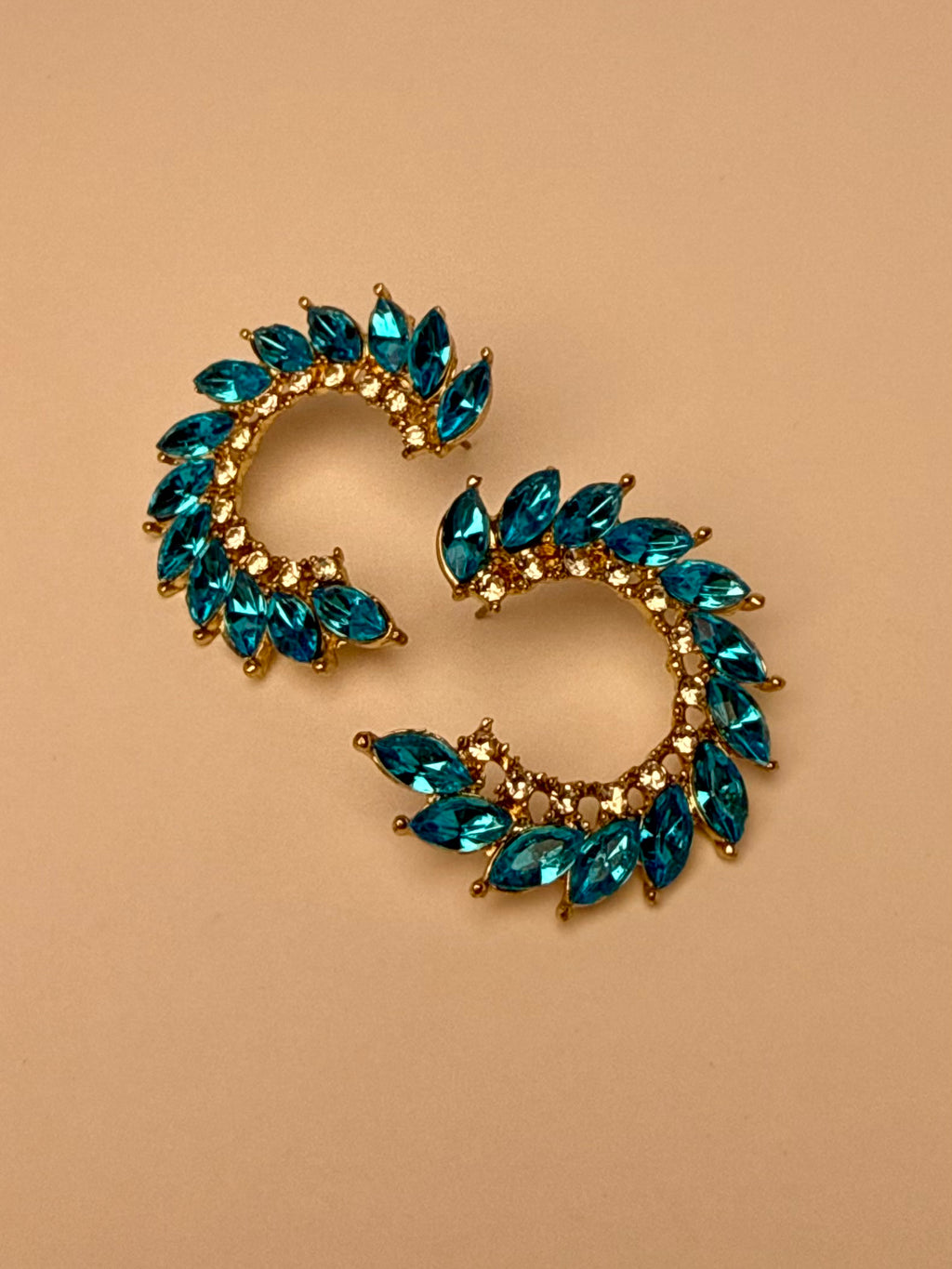 Blue Crystal Crescent Earrings