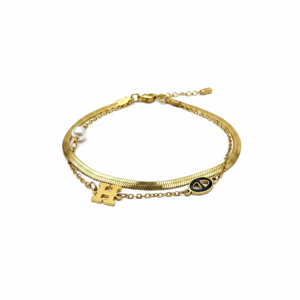 H Charm Double-Layer Steel Bracelet