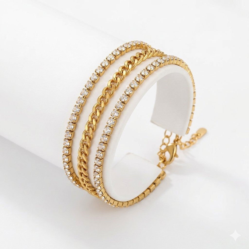 Triple-Layer Zircon Stainless Steel Bracelet