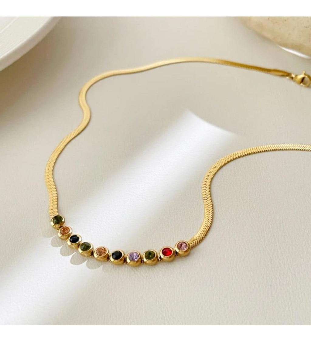 Multicolor Crystal Studded Snake Chain Necklace