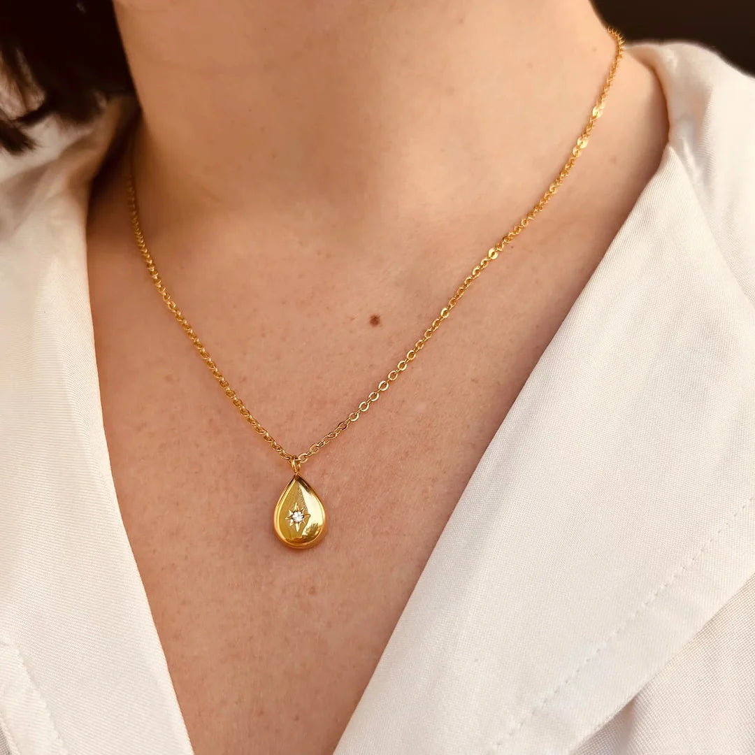 Gold Teardrop Stainless Steel Necklace