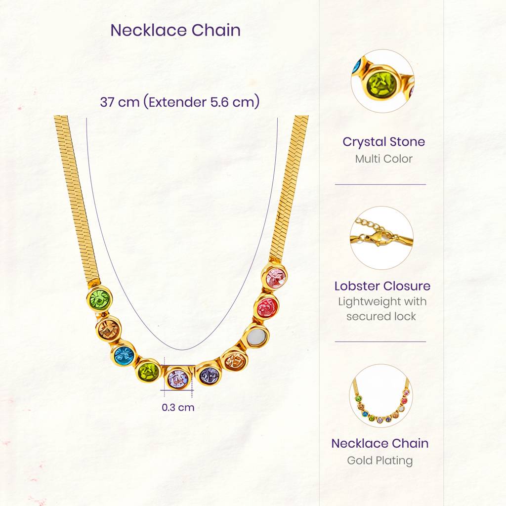 Multicolor Crystal Studded Snake Chain Necklace