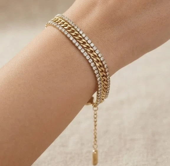 Triple-Layer Zircon Stainless Steel Bracelet