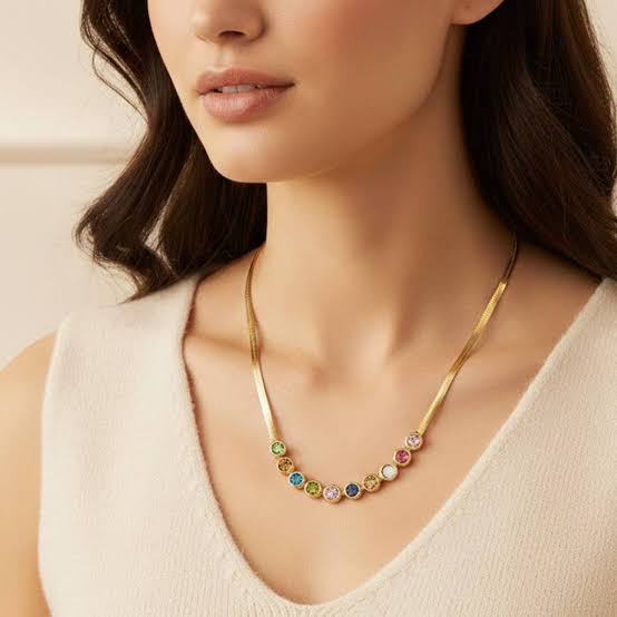 Multicolor Crystal Studded Snake Chain Necklace