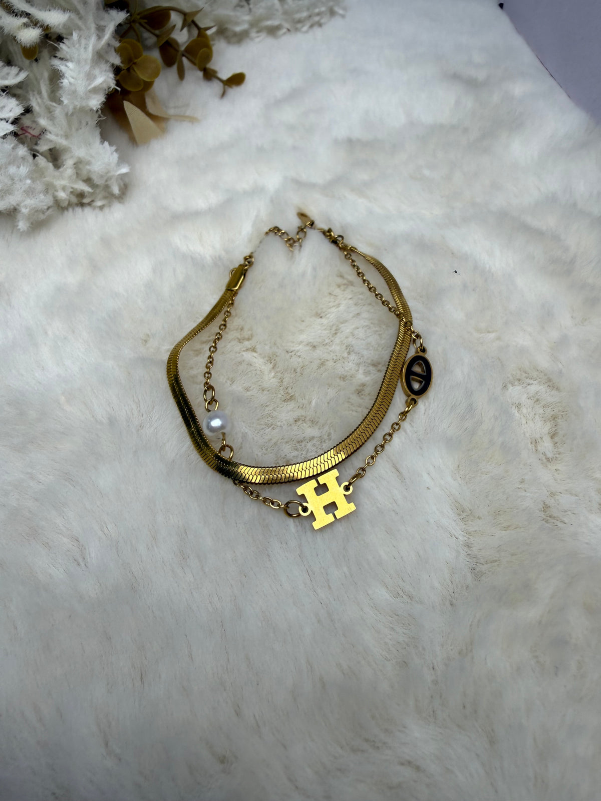 H Charm Double-Layer Steel Bracelet