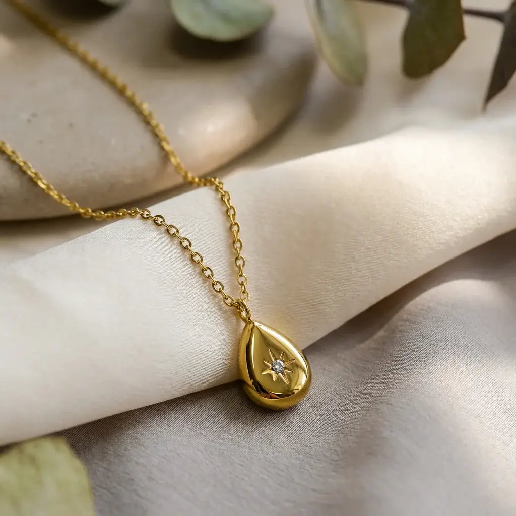 Gold Teardrop Stainless Steel Necklace