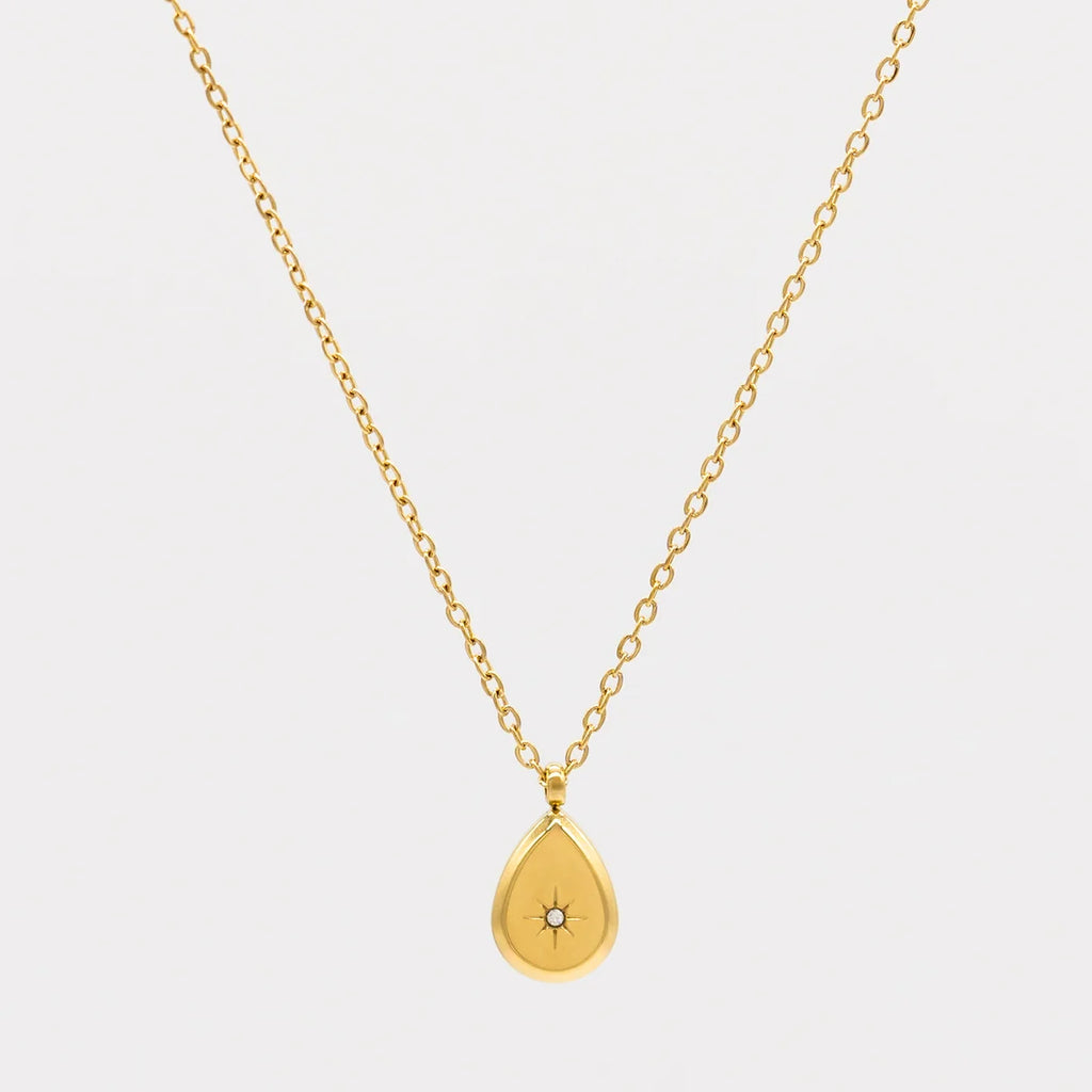 Gold Teardrop Stainless Steel Necklace