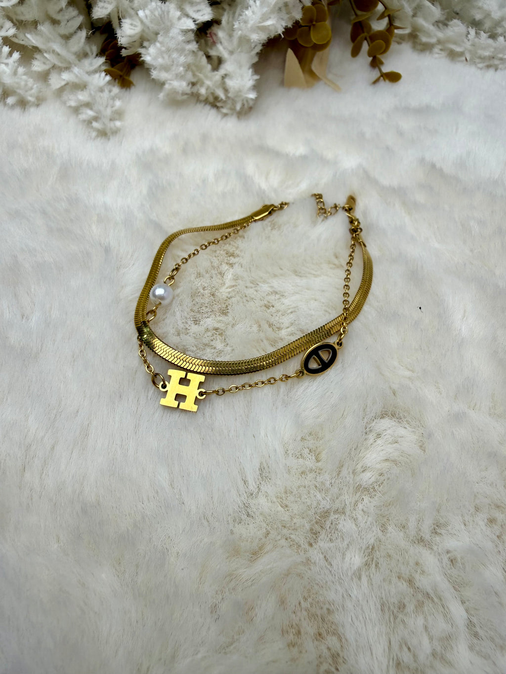 H Charm Double-Layer Steel Bracelet