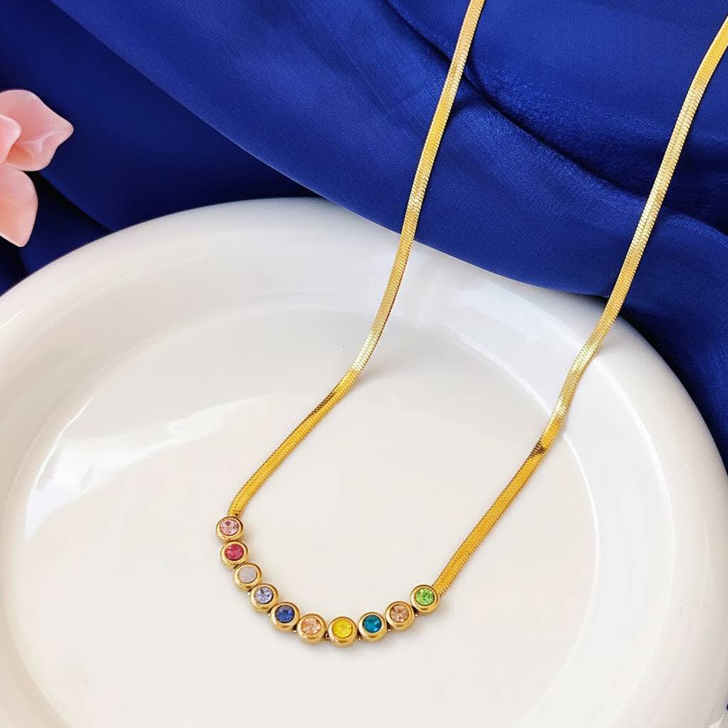 Multicolor Crystal Studded Snake Chain Necklace