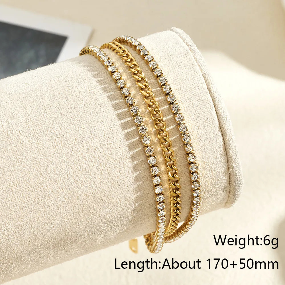 Triple-Layer Zircon Stainless Steel Bracelet