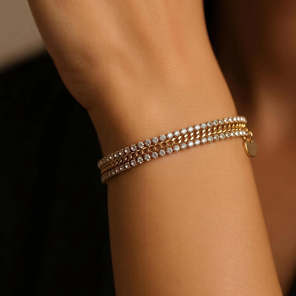 Triple-Layer Zircon Stainless Steel Bracelet