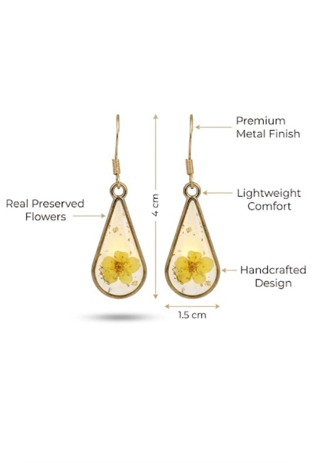Golden Bloom Resin Teardrop Earrings