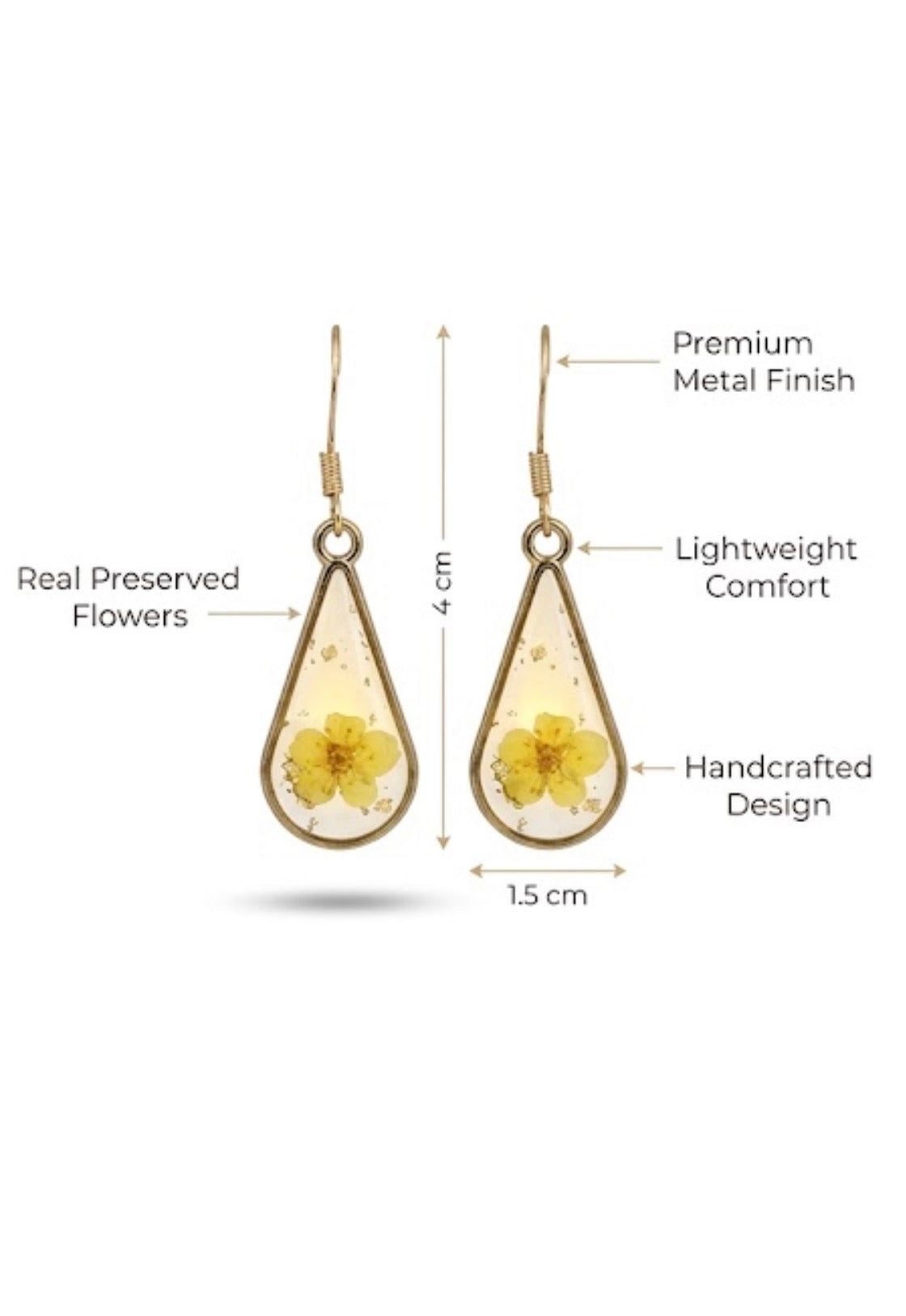 Golden Bloom Resin Teardrop Earrings