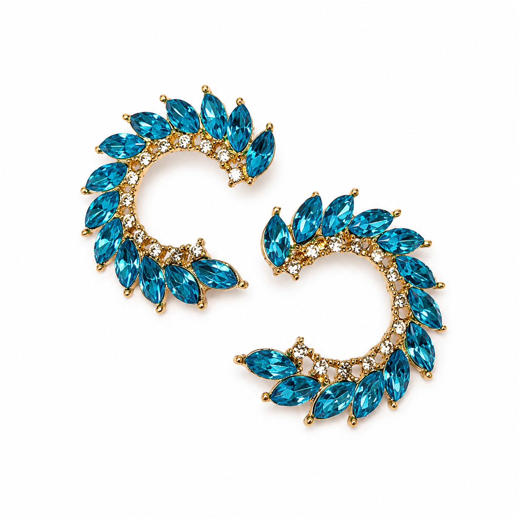 Blue Crystal Crescent Earrings