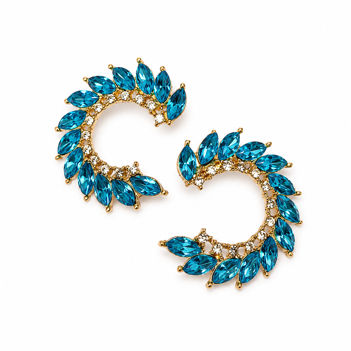 Blue Crystal Crescent Earrings